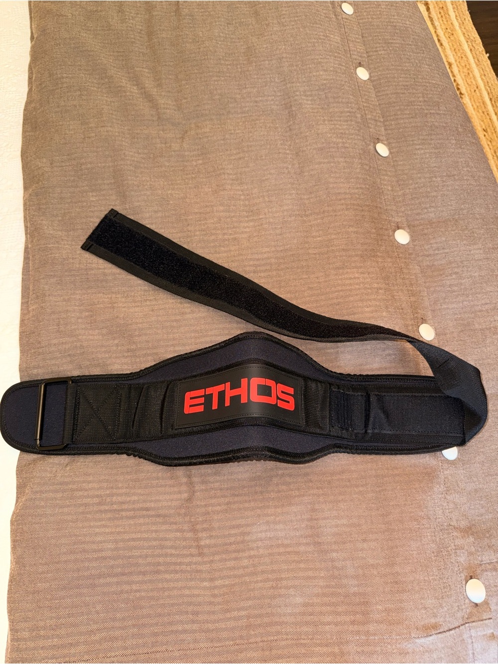 ETHOS Black Red Padded Weightlifting Belt with Adjustable Strap